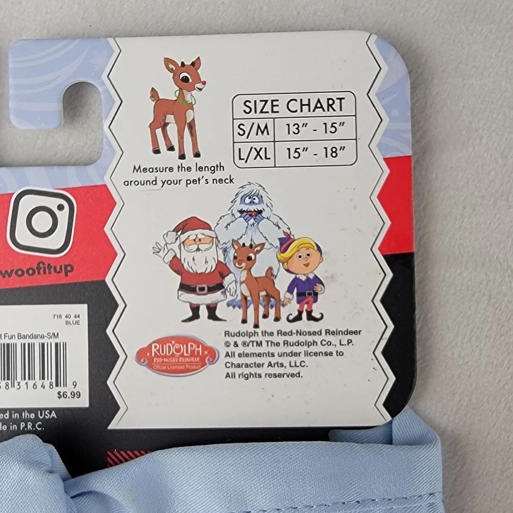 Rudolph the Red Nosed Reindeer Pet Dog Cat Bandana Snow What Fun Blue Christmas